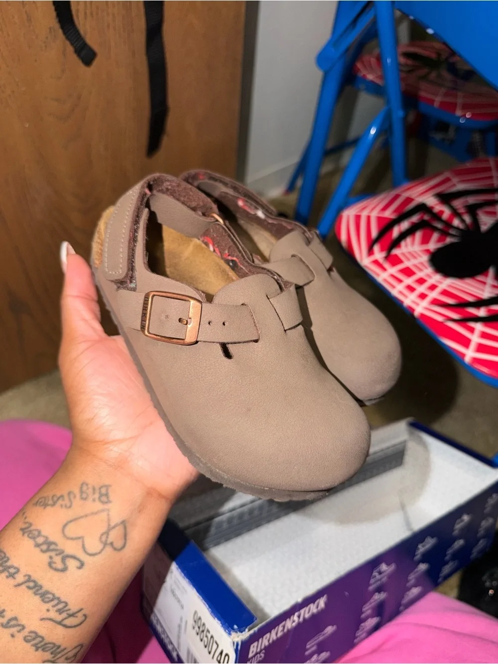 Birkenstock Kids Pinkish Beige Suede Clog with Buckle
